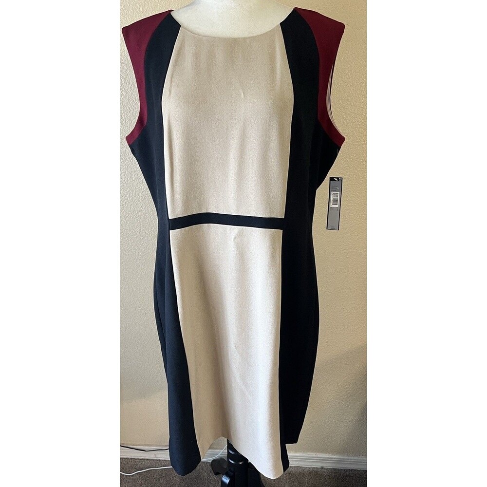 Chelsea Rose Dress Womens Size 16 Color Block Black Pink Cream Sheath Dress